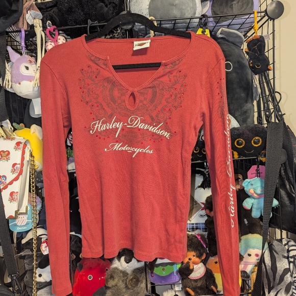 Harley-Davidson Red Bedazzled Long Sleeve - Picture 1 of 5